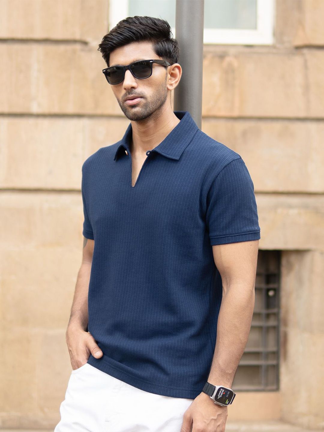 Powerlook Men Navy Structured Polo T-Shirt