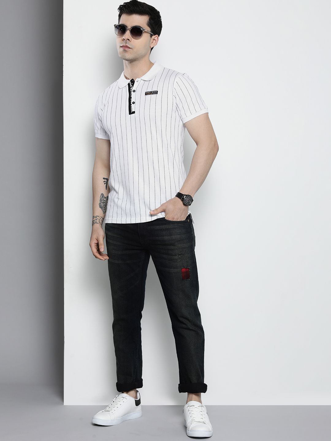 The Indian Garage Co Striped Polo Collar T-shirt