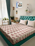 KLOTTHE Beige & Brown Floral Printed Cotton 400 TC King Bedsheet Sets 2.5 m x 2.25 m