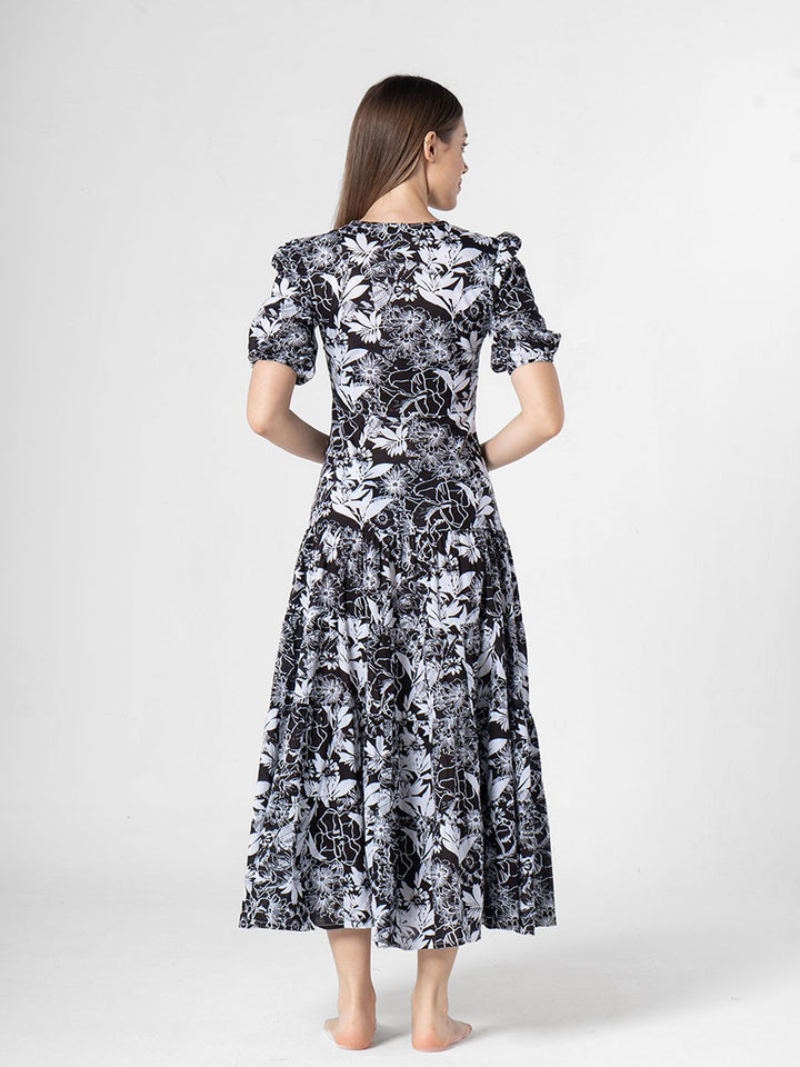 SANSKRUTIHOMES Women Fit & Flare Puff Sleeves Midi Dress