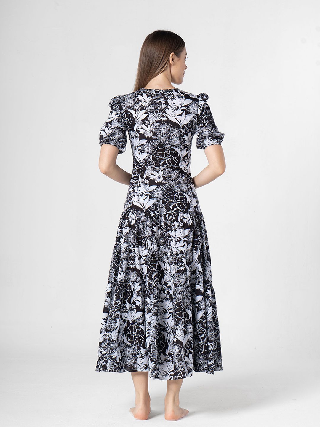 SANSKRUTIHOMES Women Fit & Flare Puff Sleeves Midi Dress