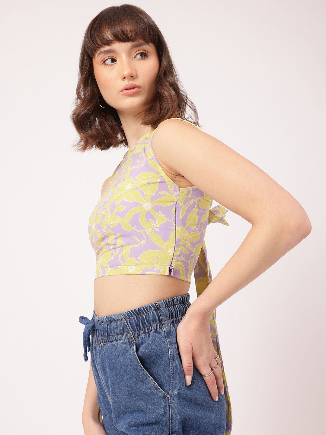 DressBerry Bow Chic Floral Print Crop Top