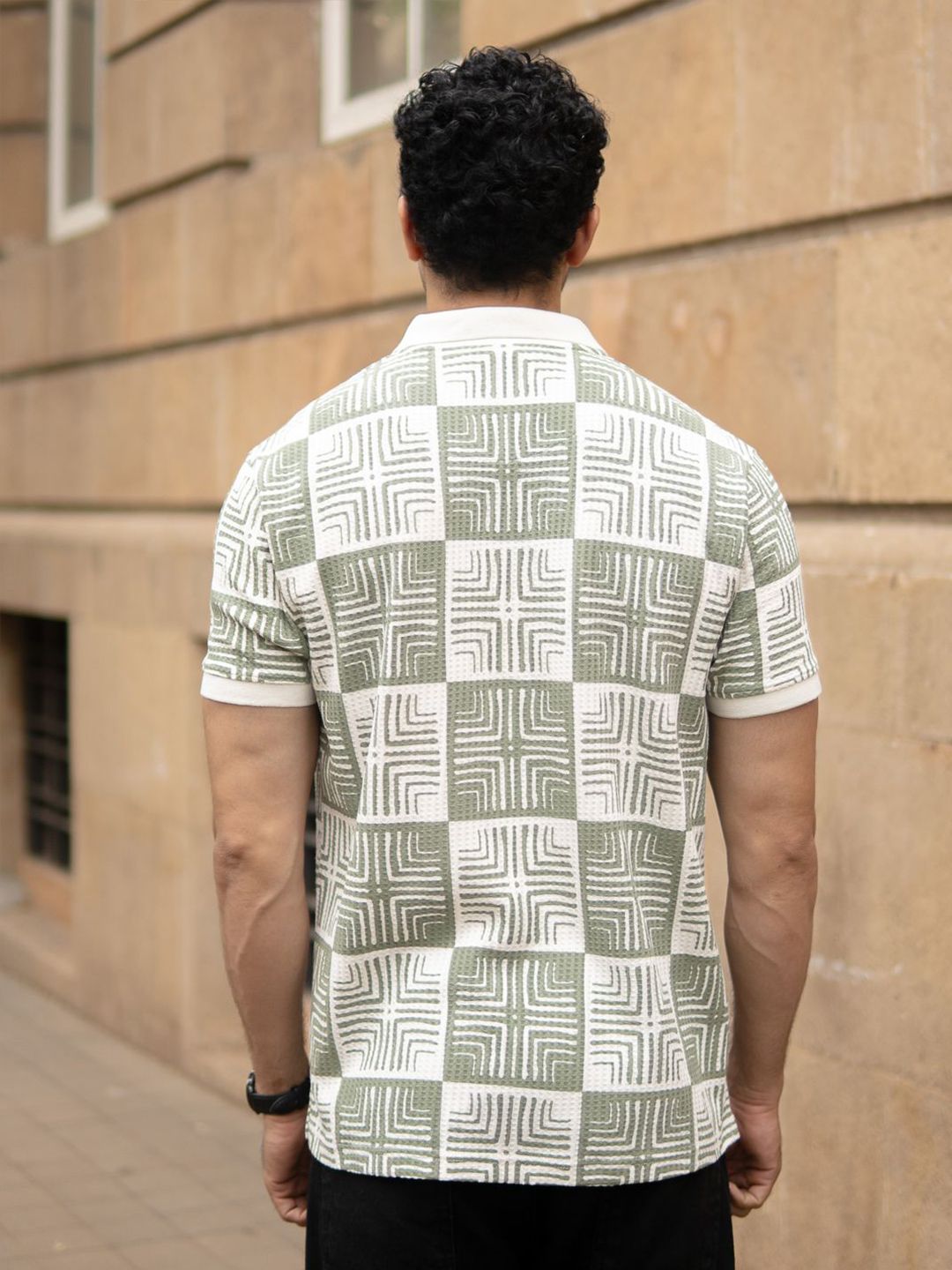 Powerlook SS25 Geometric Printed Polo Collar Pure Cotton T-Shirt