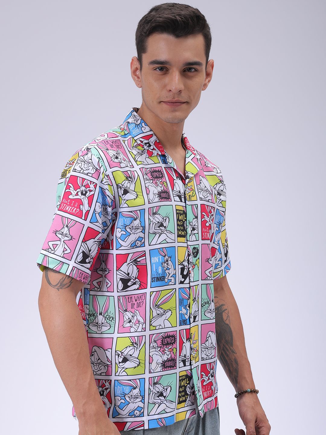 The Indian Garage Co Men Cuban Collar Graphic Printed Loose Fit Resortwear Shirt