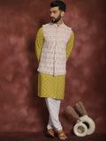 Anouk Mandarin Collar Geometic Embroidered Kurta With Churidar & Nehru Jacket