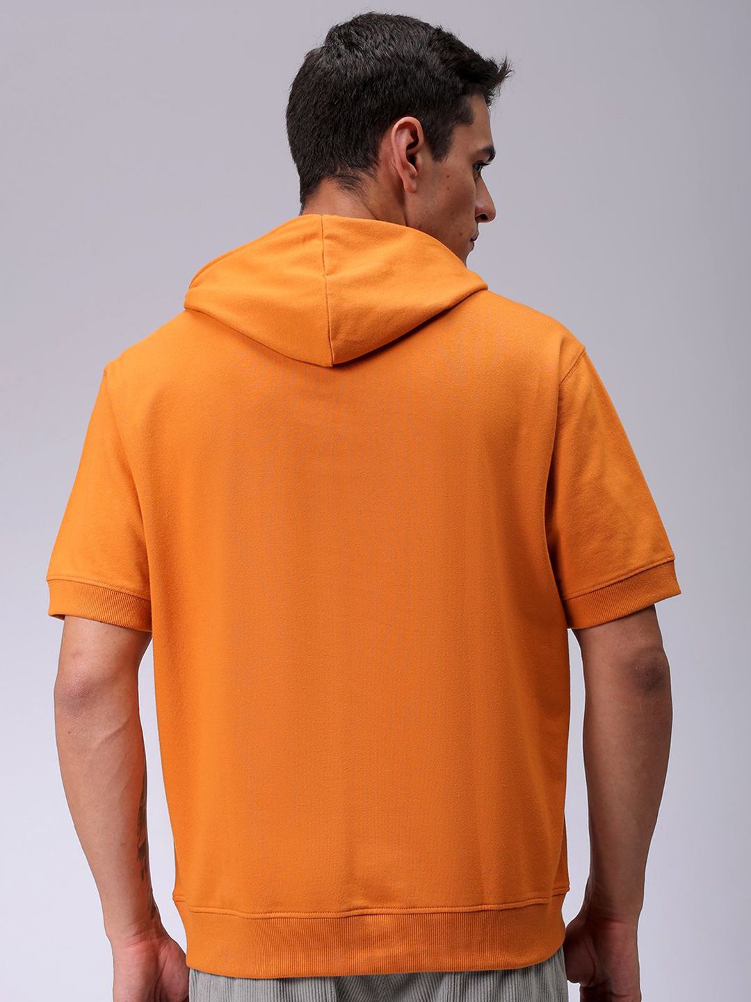 The Indian Garage Co Men Solid Short Sleeves Hooded Sweatshirt