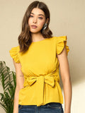 Berrylush Women Round Neck Regular Top With Waist Tie-Ups Detail