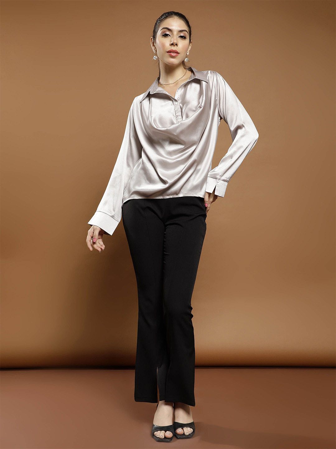 Athena Women Solid Shirt Collar Top