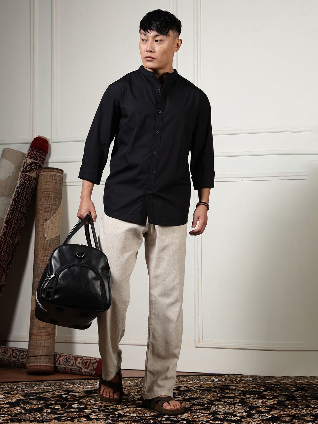 Eszett Mandarin Collar Pure Cotton Casual Shirt