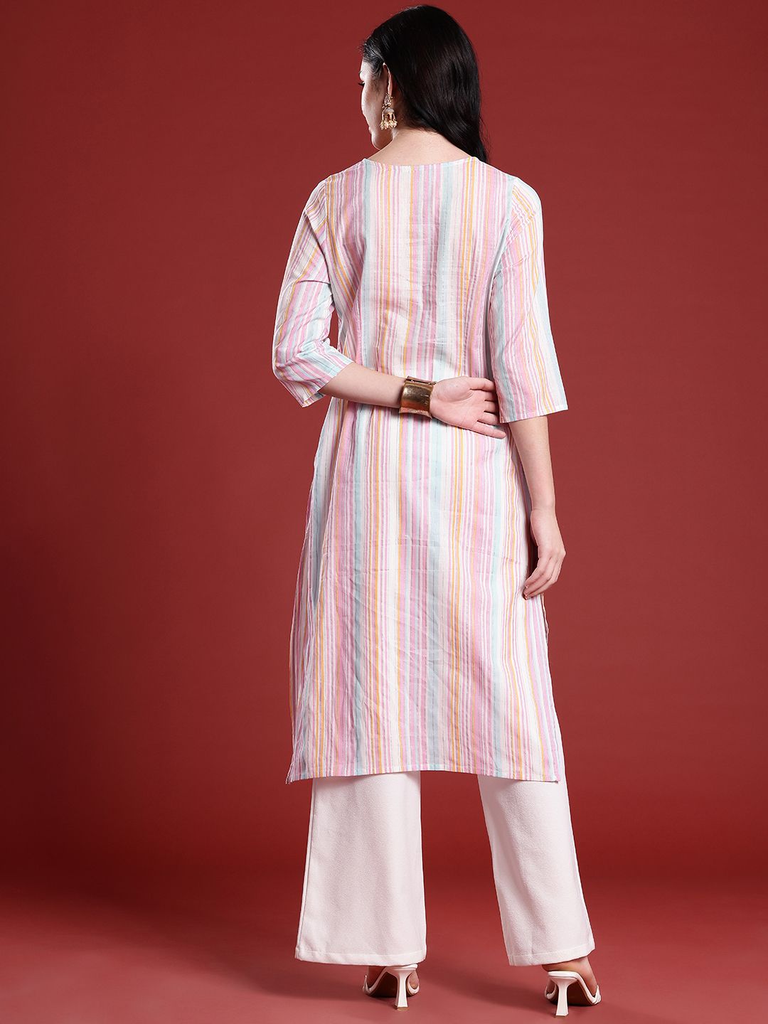 Anouk Cotton Multi-Striped Straight Kurta