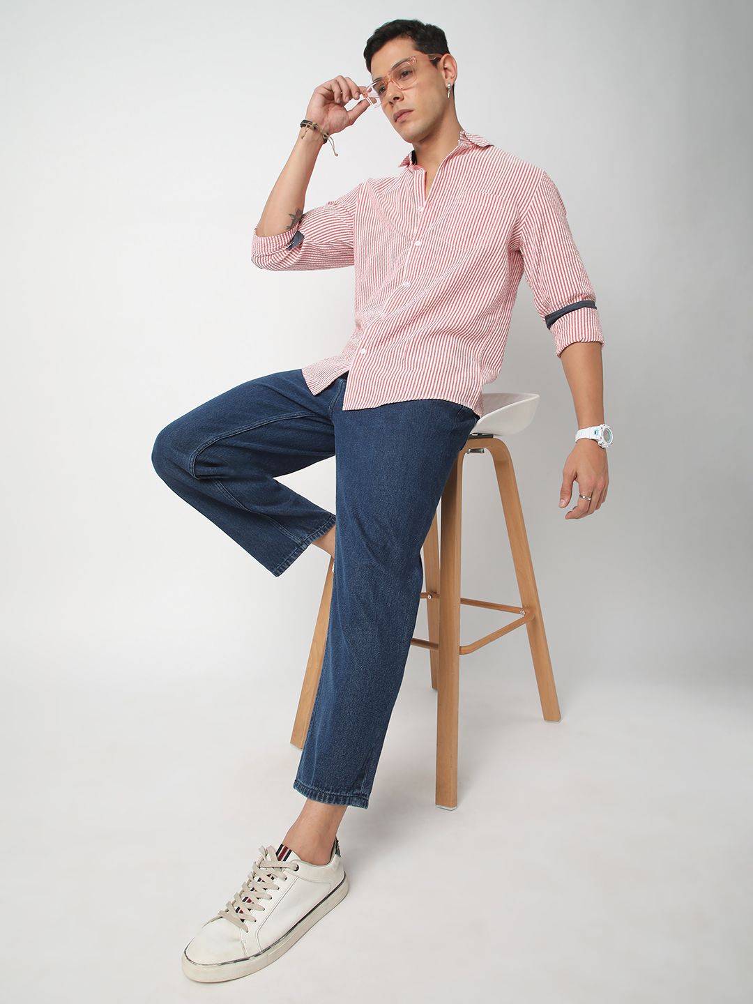 VASTRADO Men Classic Cutaway Collar Multi Striped Cotton Slim Fit Casual Shirt