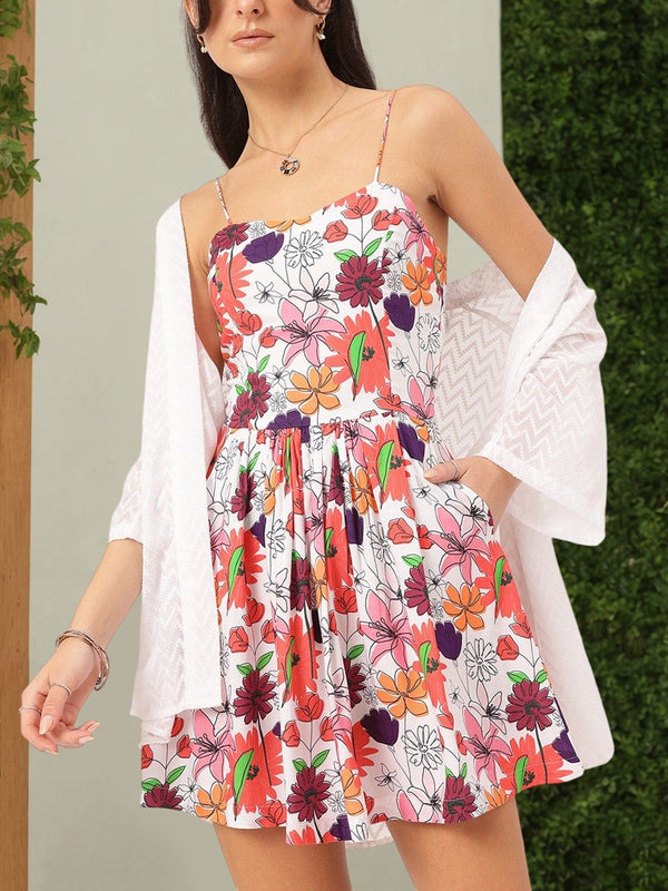 DressBerry Blooming Beautiful Floral Print Strappy Mini A-line Dress