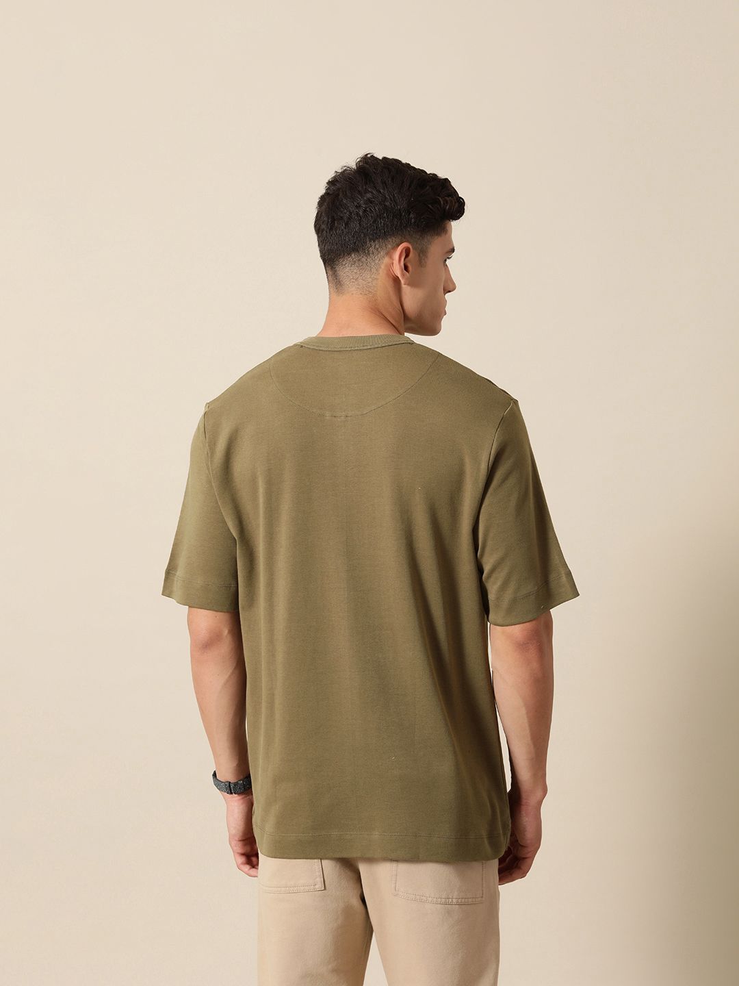 Mr Bowerbird Solid Pure Cotton Casual Oversized T-shirt With Patchwork Detail
