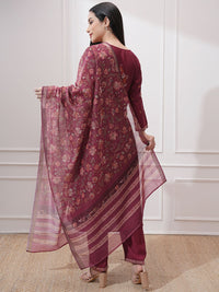 Vishudh Women Ethnic Motifs Embroidered Regular Kurta with Trousers & With Dupatta