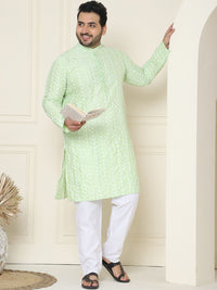 SOJANYA PLUS Floral Embroidered Thread Work Silk Cotton Straight Kurta with Pyjamas