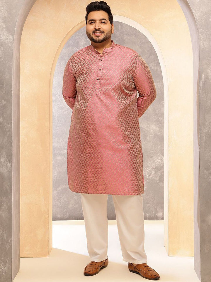 SOJANYA PLUS Motif Etnik Rekaan Tenunan Kolar Jacquard Silk Kurta Dengan Pijama