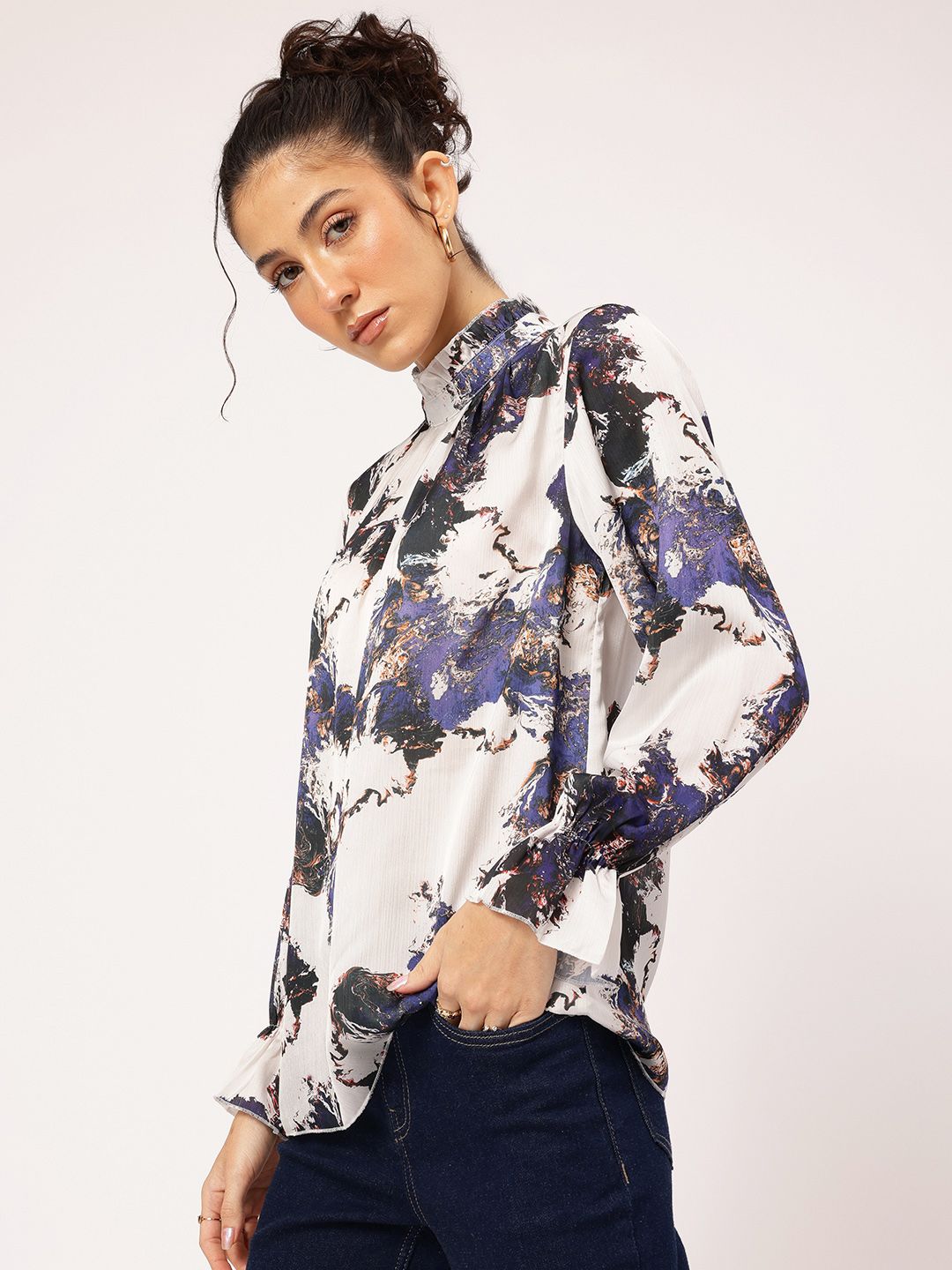 DressBerry Abstract Affection Printed Bell Sleeve Top