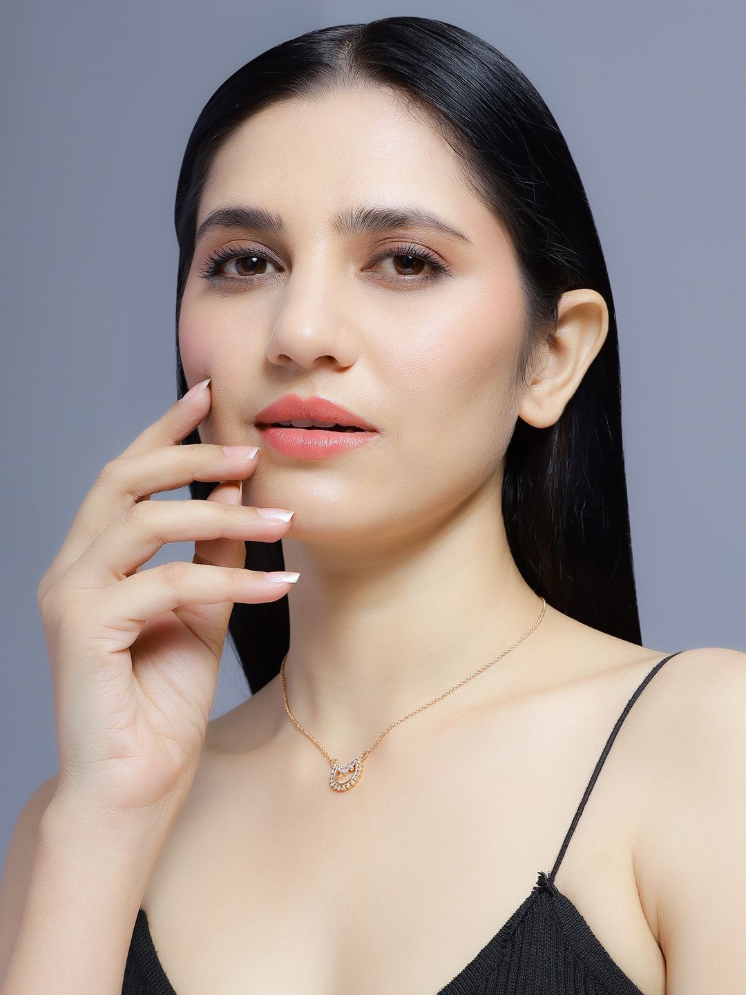 Kalung Minima DressBerry Bersalut Emas CZ Batu Dengan Rantai