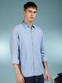 Eszett Graphic Printed Spread Collar Denim Long Sleeves Shirt