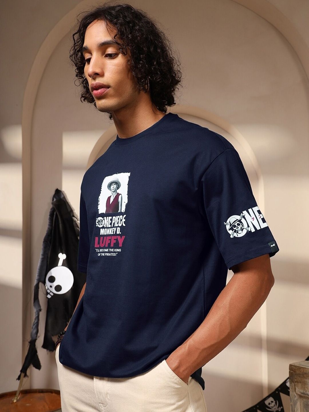 Bewakoof One Piece Pirate Crew Printed Oversized Cotton T-shirt