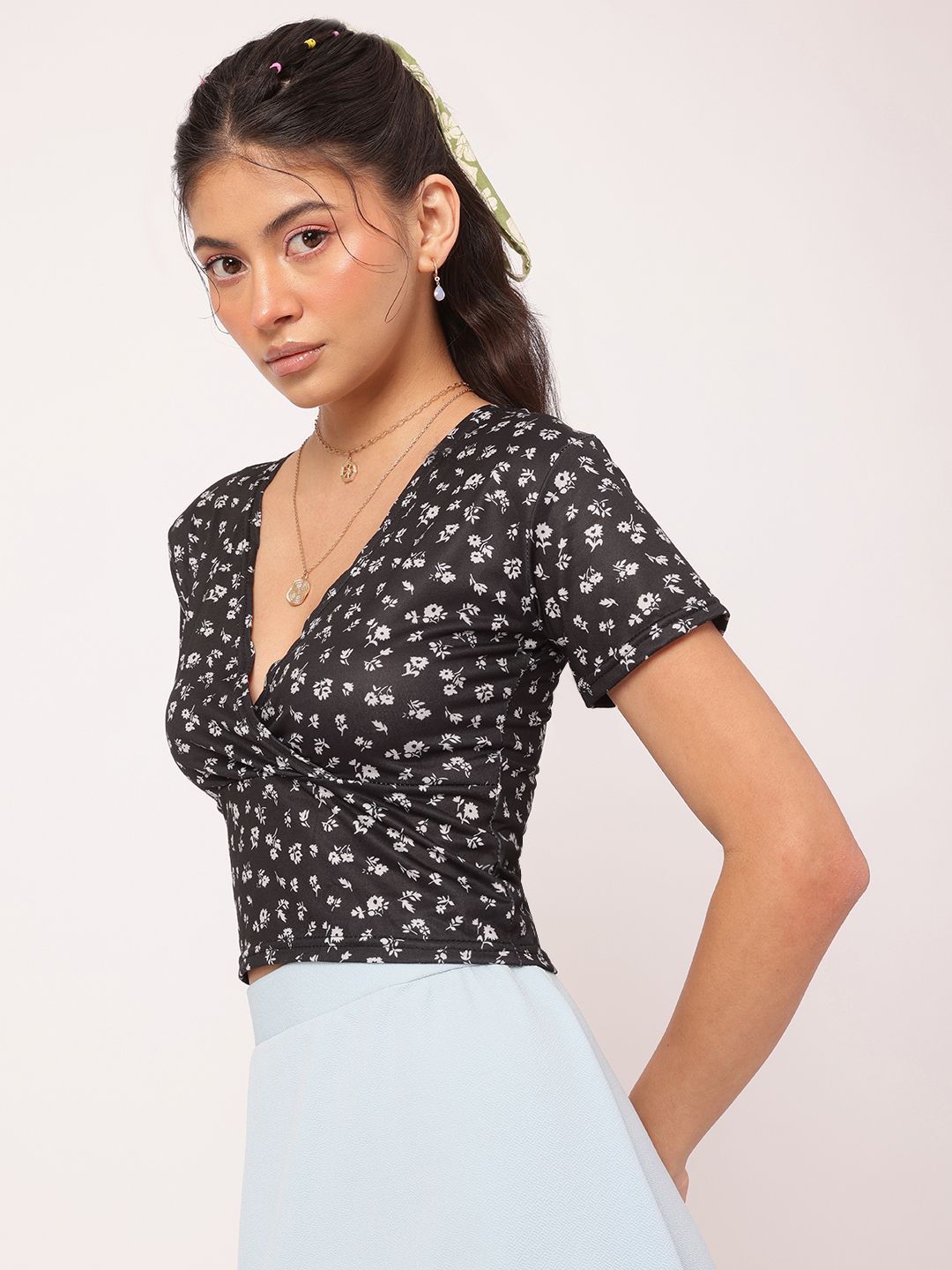 DressBerry Flower Child Essentials Printed Wrap Crop Top