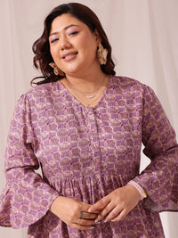 CURVY STREET Plus Size Floral Printed Bell Sleeve Fit & Flare Dress