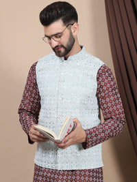 Anouk Purple Ethnic Motifs Woven Design Mandarin Collar Straight Kurta & Nehru Jacket
