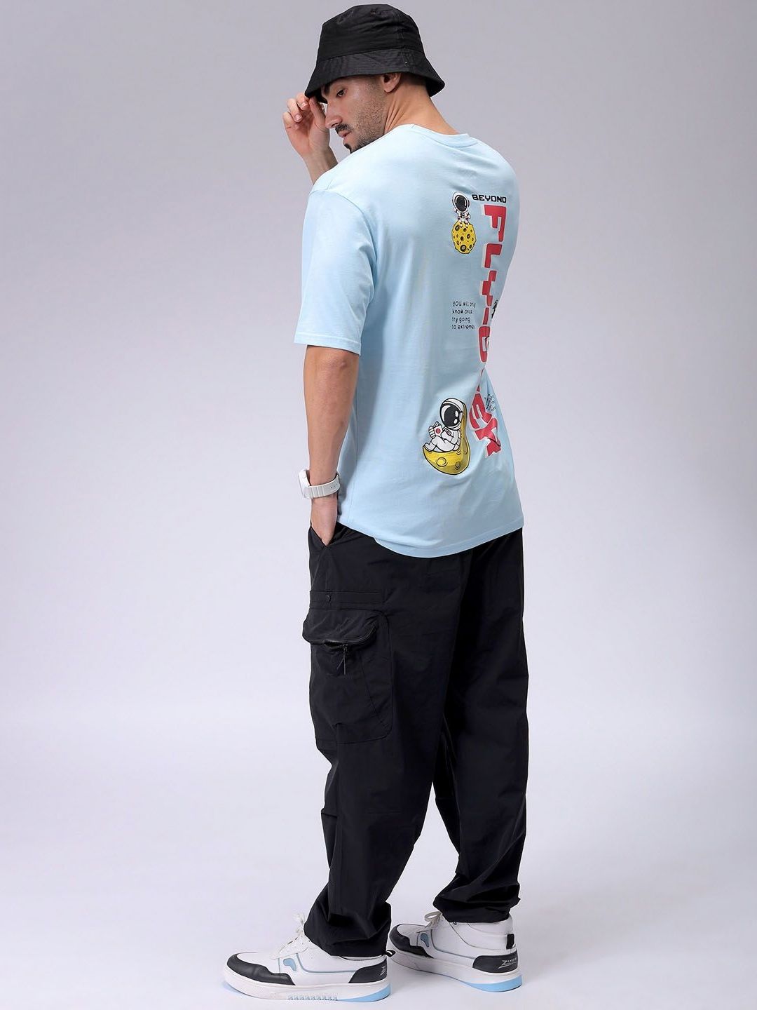 The Indian Garage Co Men Typography Printed Round Neck Pure Cotton Oversized T-shirt