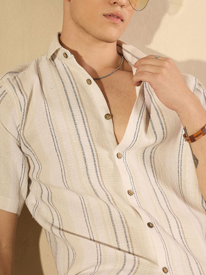 DENNISON Men Aspect Striped Oversized Cotton Shirt