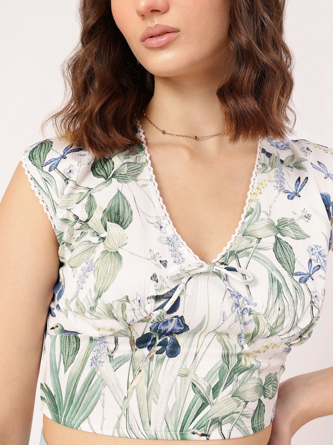 DressBerry Floral Frenzy Print Bow Detail Crop Top