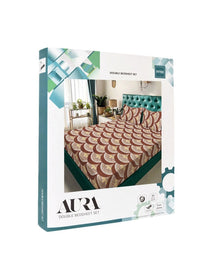 Aura Brown & White Floral Printed Set Cadar King 300 TC 2.50 m x 2.25 m