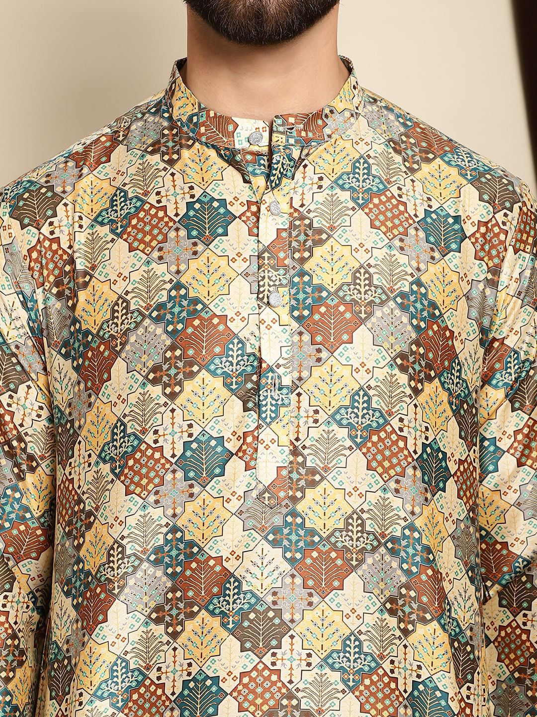 Anouk Ethnic Motifs Printed Mandarin Collar Kurta With Churidar