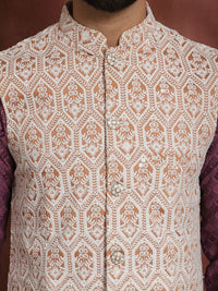 Anouk Embroidered Thread Work Regular Kurta Churidar & Nehru jacket