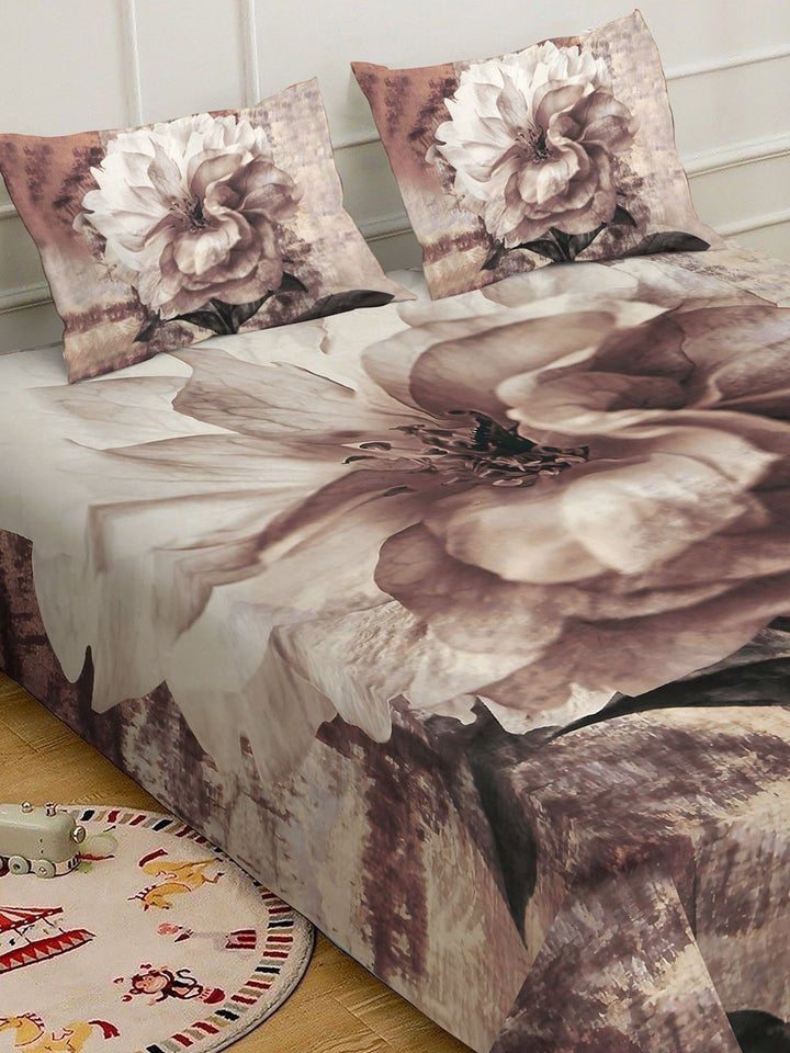 KLOTTHE Brown Floral Printed 400 TC King Superfine Bedsheets