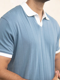 Powerlook SS25 Self Design Contrast Polo Collar Pure Cotton T-Shirt