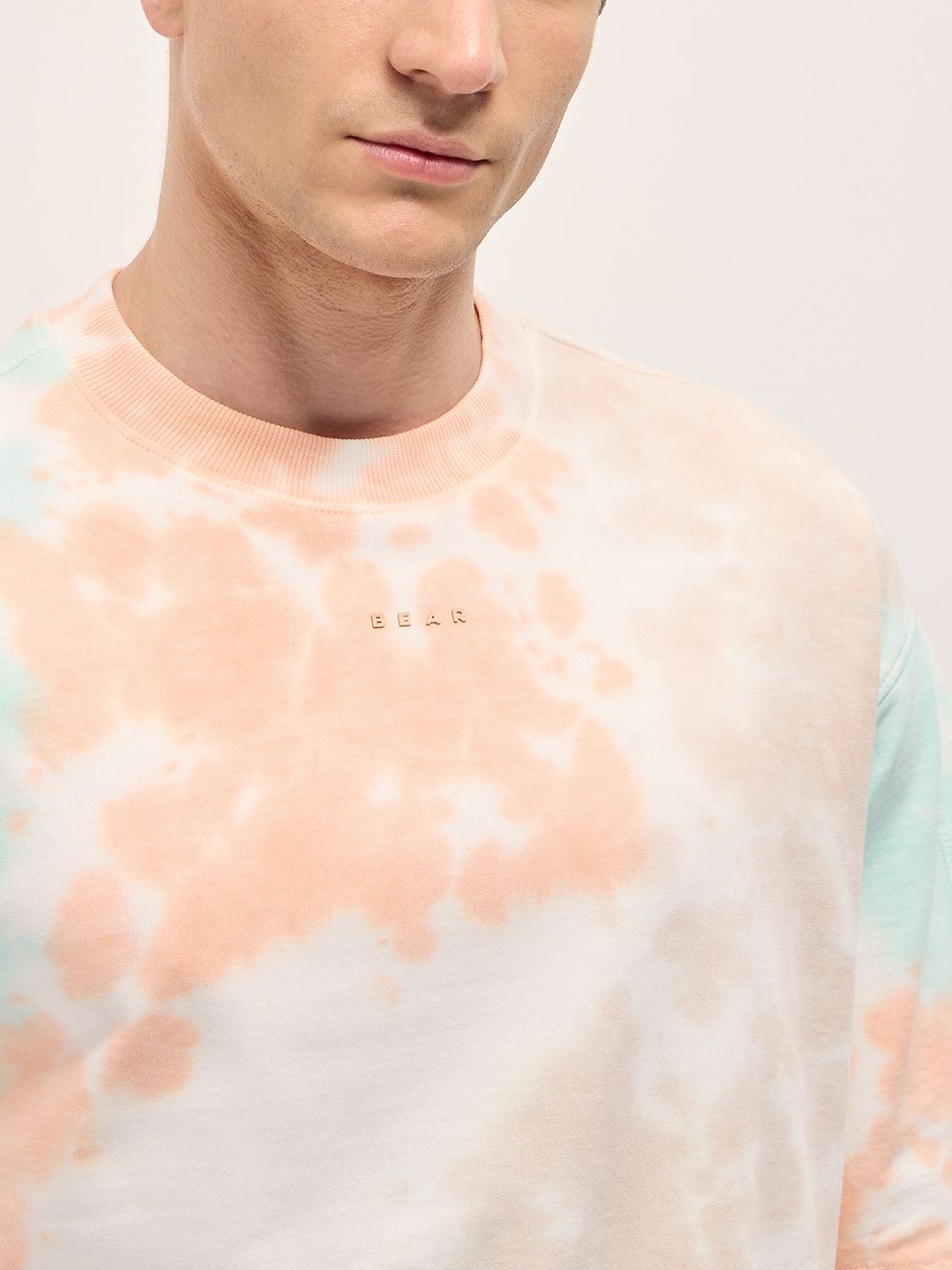 Lelaki Bear House Dyed Cotton Leher Bulat T-Shirt