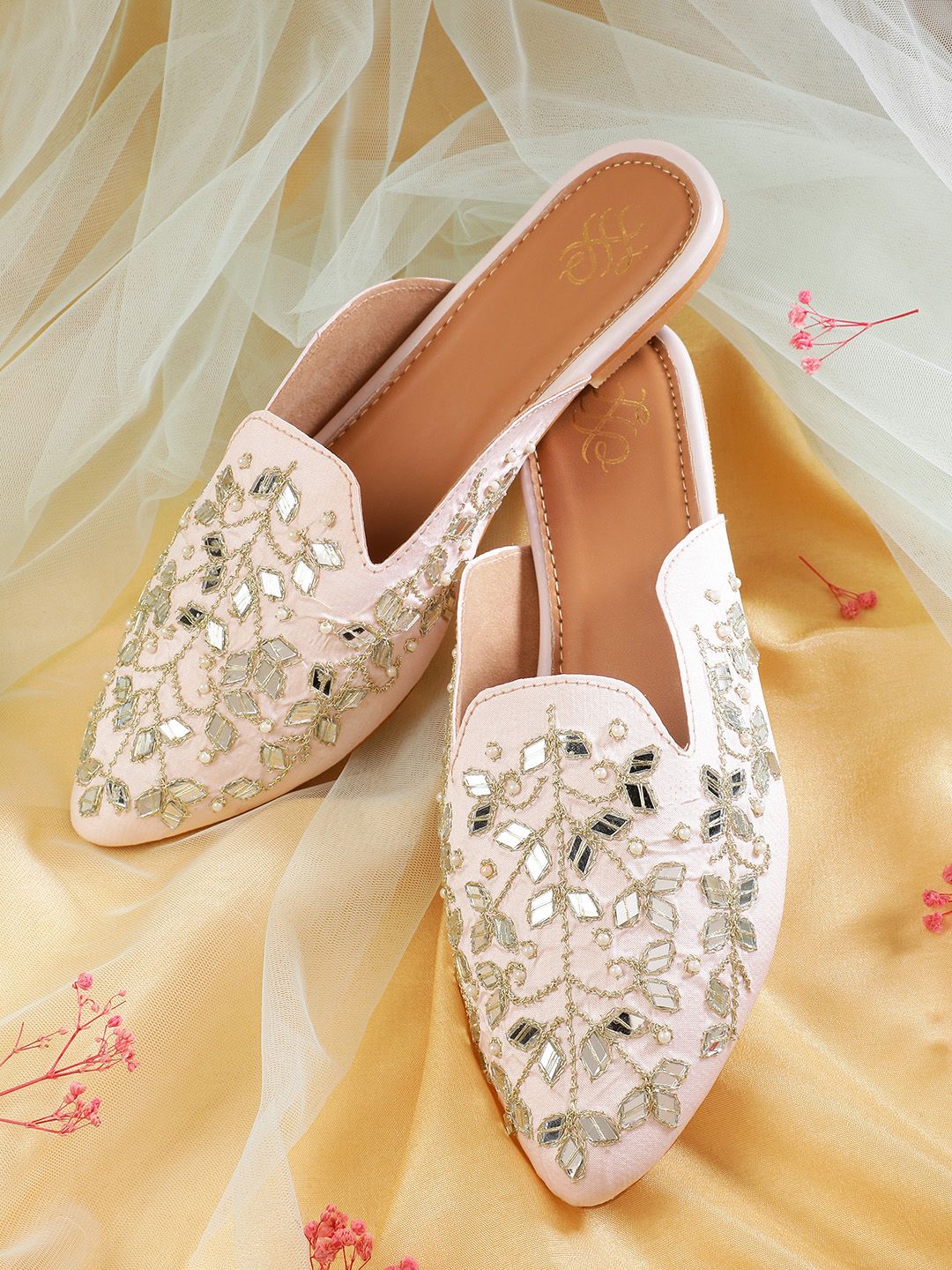 House of Pataudi Mirror Work Detailed Mules
