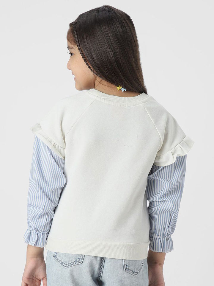 Nauti Nati Girls Graphic Printed Sweatshirt with Striped Sleeves