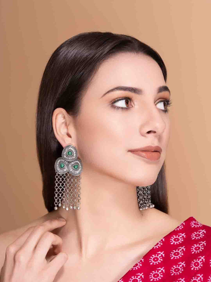 Batu-batu bersalut perak PANASH yang disemat dan manik anting-anting jatuh teroksida bentuk kontemporari
