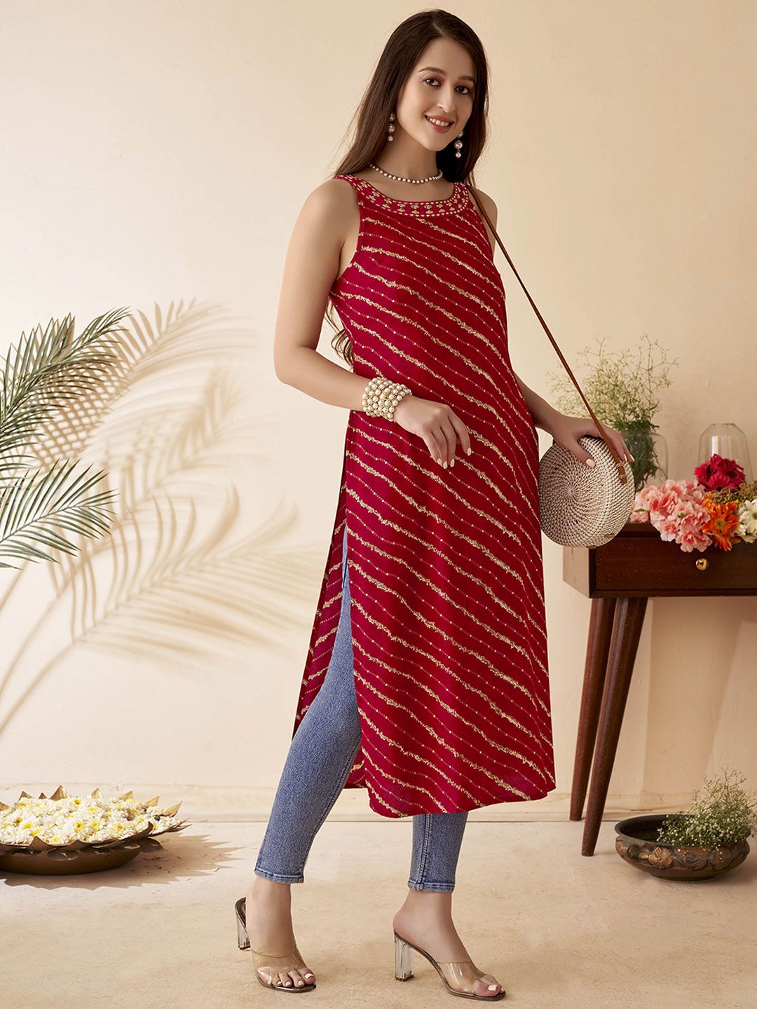 Anouk leheriya Printed Straight Kurta