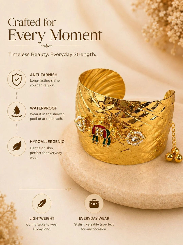 PANASH Wanita Brass Cubic Zirconia Enameled Gold Plated Cuff Bracelet