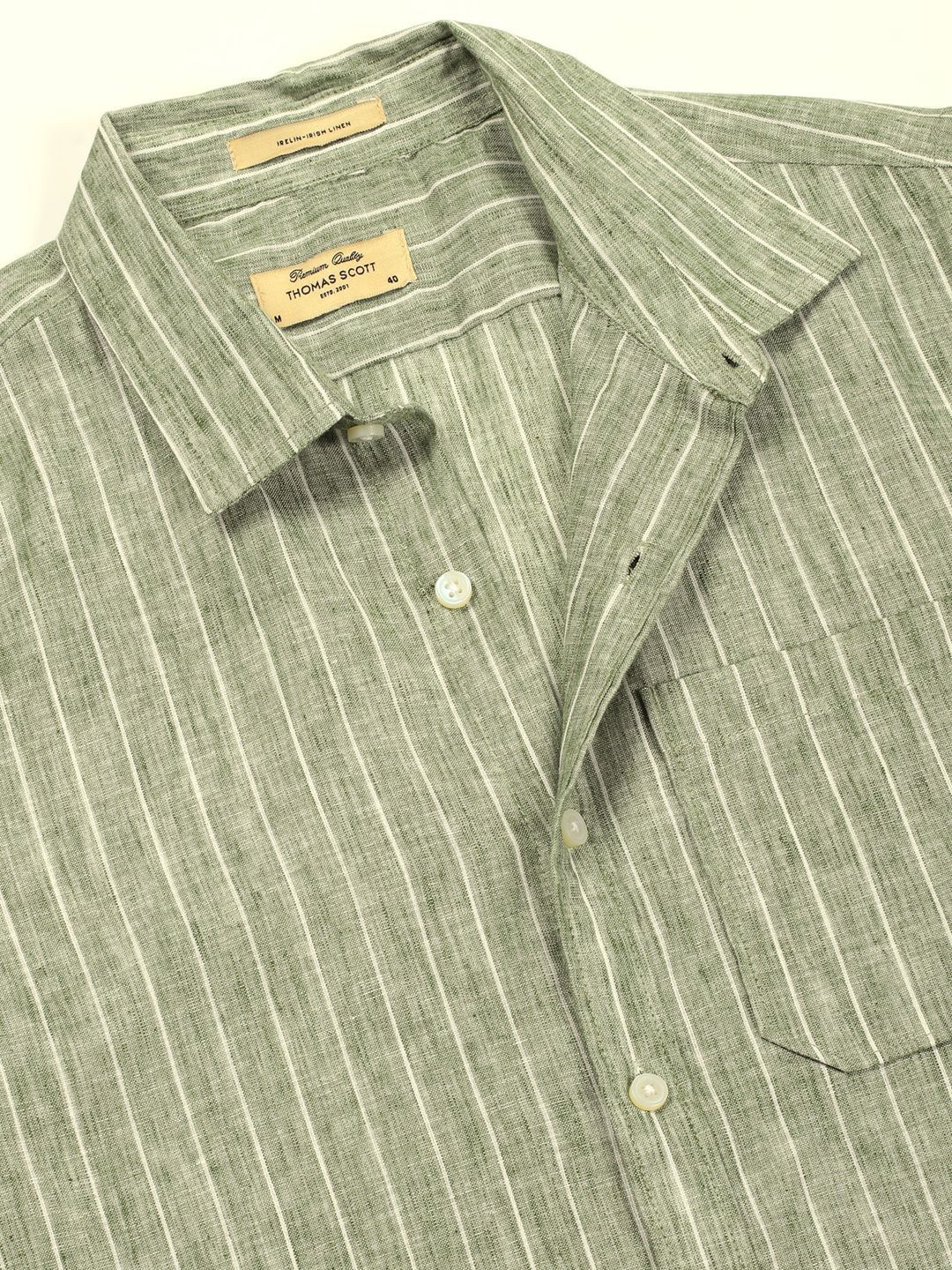 Thomas Scott Men Premium Vertical Striped Linen Slim Fit Casual Shirt