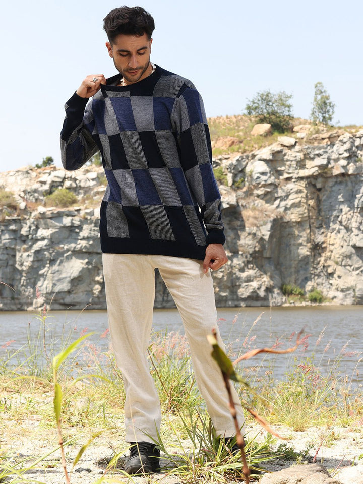 Campus Sutra Men Checked Woollen Pullover