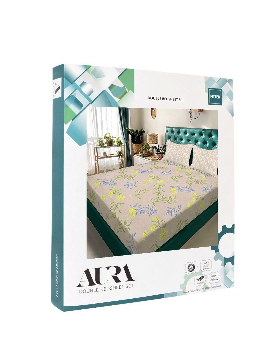 Set Cadar King Double Aura Beige & Blue Floral 300 TC 2.50 m x 2.25 m