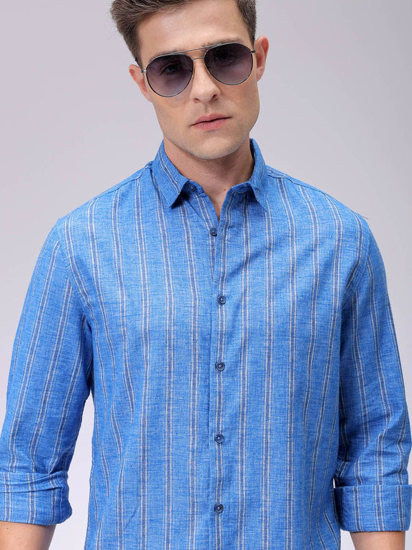 Lelaki Garage CO India Slim Fit Multi Stripes Opaque berjalur baju kasual