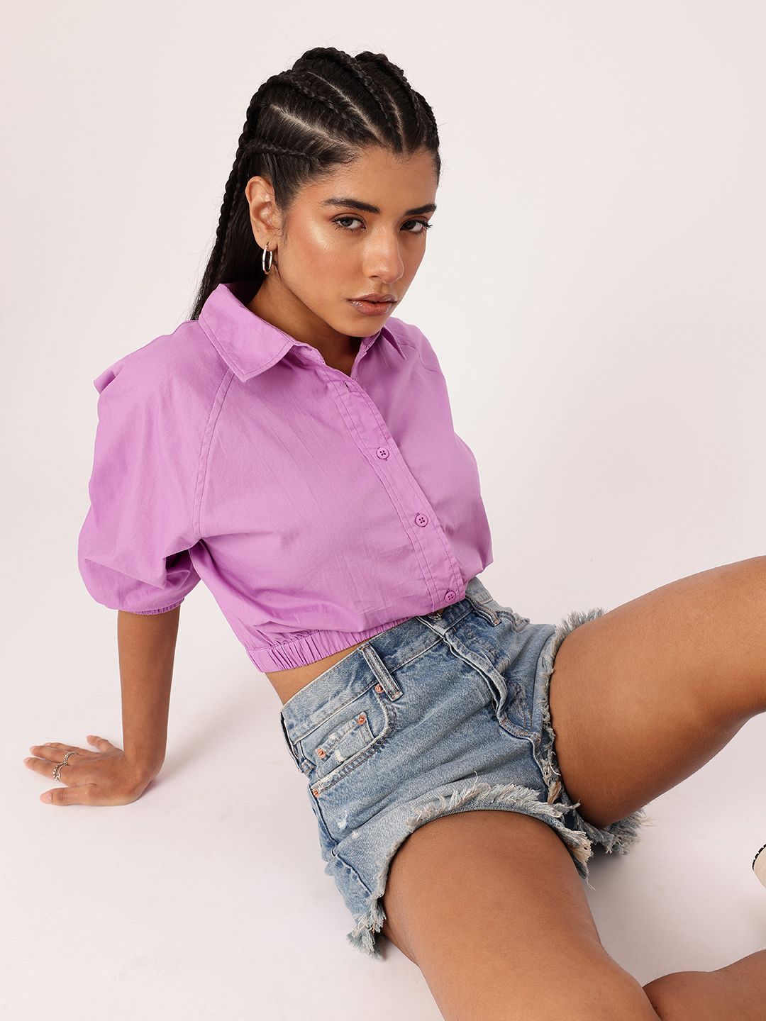 DressBerry Feminine Glam Raglan Sleeves Crop Shirt