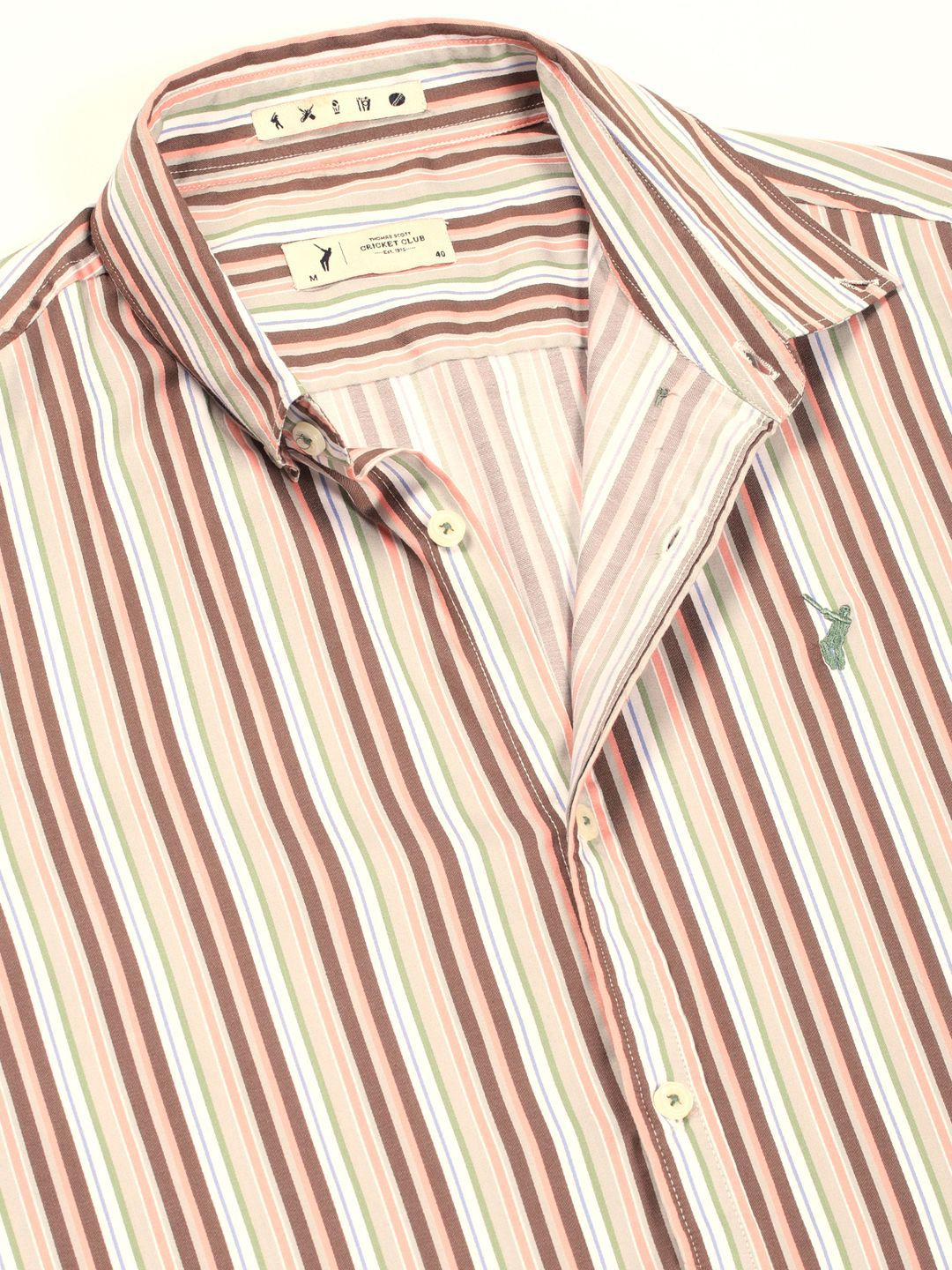 Thomas Scott Men Premium Spread Collar Multi Striped Cotton Slim Fit Casual Shirt