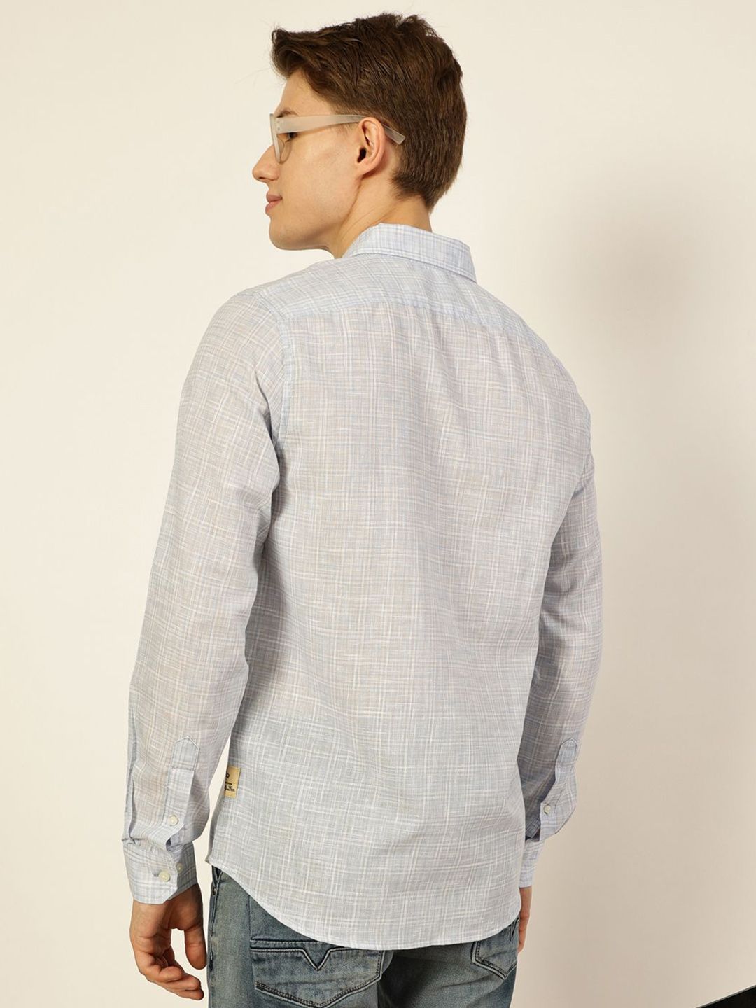 Thomas Scott Men Checked Linen Blend Slim Fit Casual Shirt