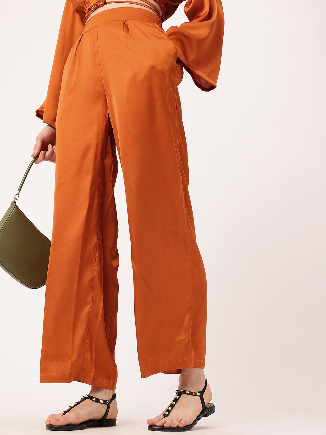 DressBerry Women Minimal Bonheme Satiny Grace Wide Leg Flared Trousers