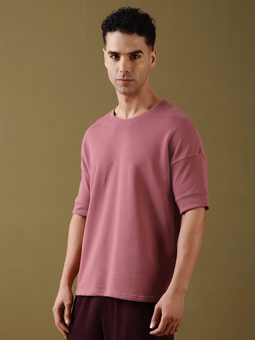 DILLINGER Men Solid Ultra Soft Drapey Cotton Oversized Drop Shoulder T-Shirt